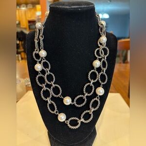 Premier Designs necklace gunmetal tone. Toggle clasp and faux pearls. 40” long.